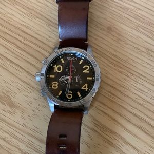 Nixon 51-30 chrono stainless with black/ yellow dial and brown leather band
